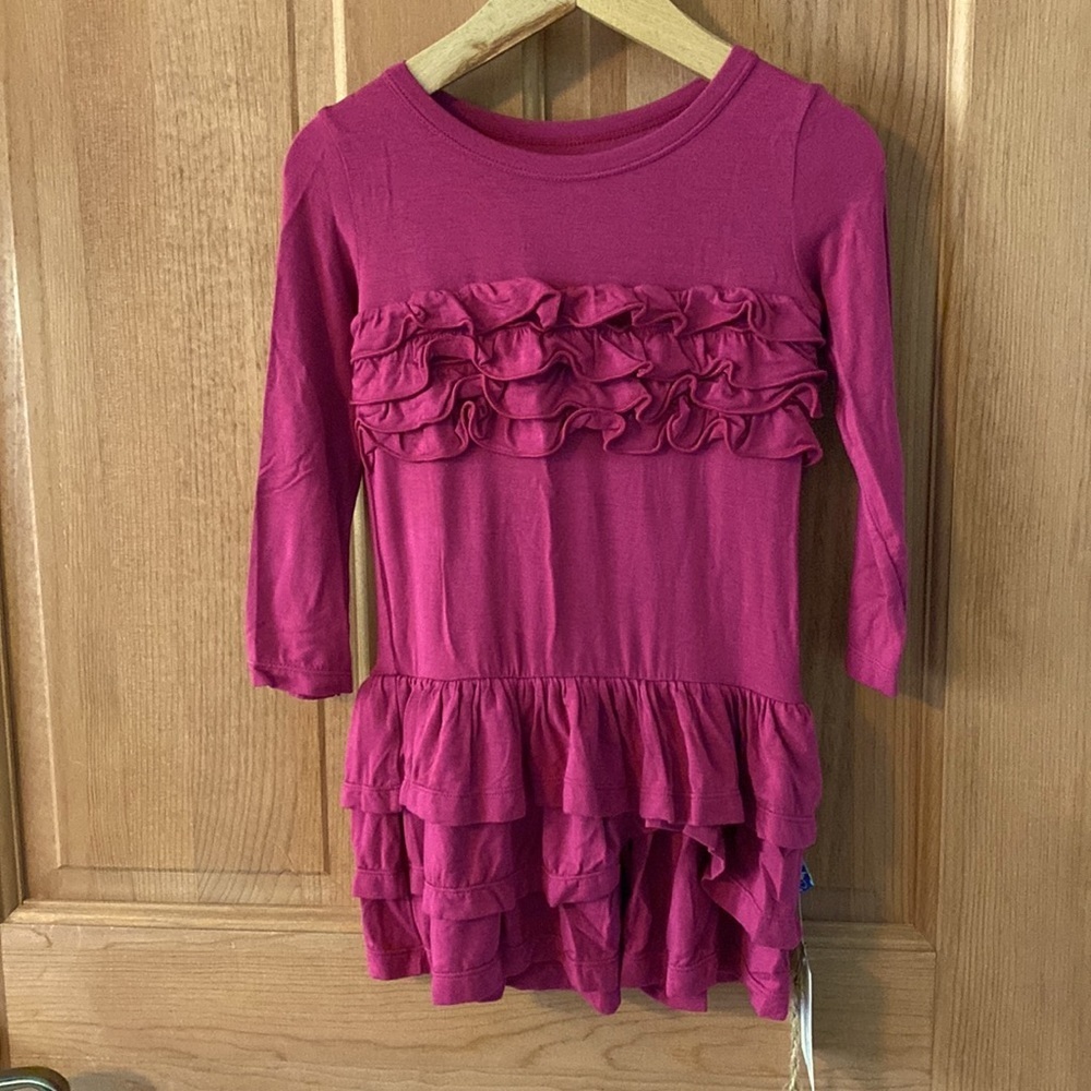 KicKee Pants Toddler Girls Dark Pink Ruffle Dress New with tag 3T